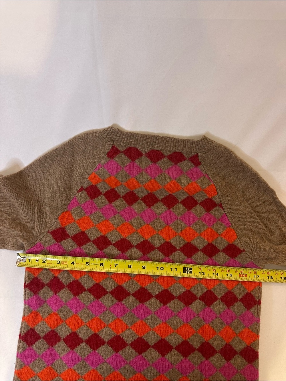 J. Crew Brown Argyle Crewneck Sweater with Pink & Orange Accents - Picture 3 of 6